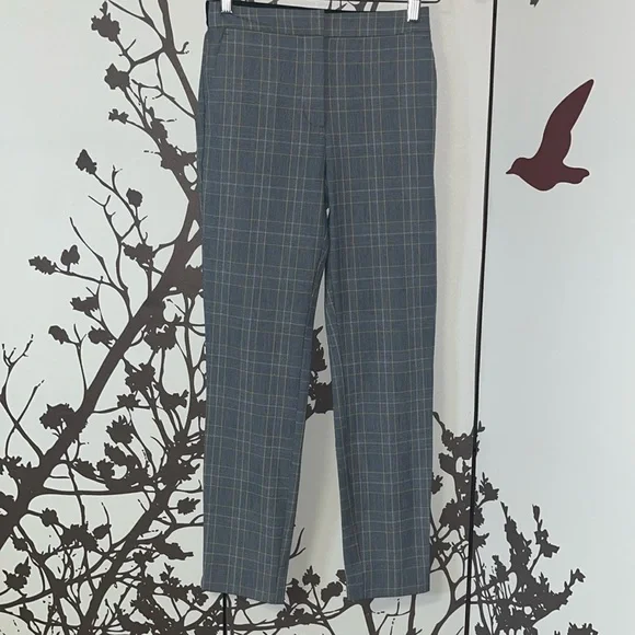ZARA Plaid Yellow Grey Checkered Dress Pants Straight Leg XS (Mex 24)  NWOT $30